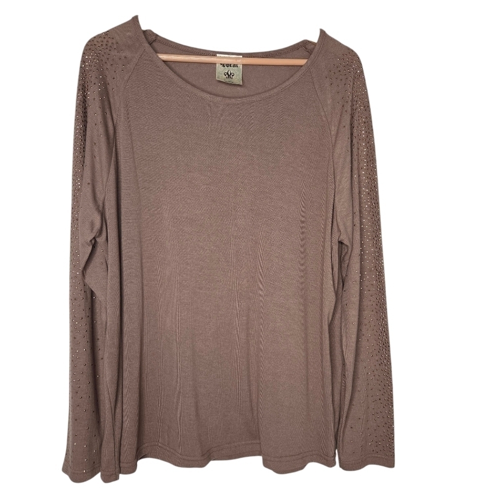 VOCAL Womens Ribbed Rose Gold Studded Long Sleeve Rayon Shirt Size XL